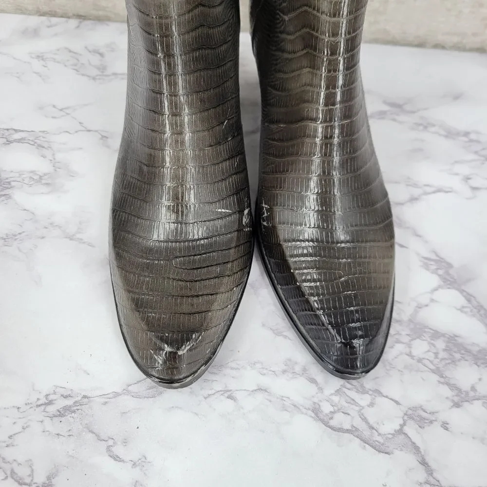Andrew Geller Vintage Gray Lizard Embossed Heeled Rubber Rain Boots